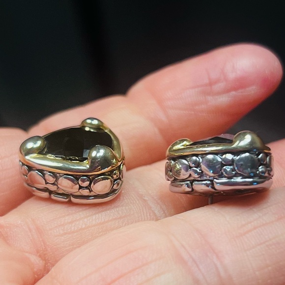 Elegant Black, Gold, & Silver Stud Earrings - Picture 3 of 4